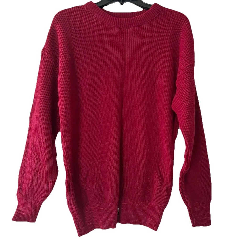 Vintage 1980s Mens Red Knit Sweater Crewneck Check-Mate Size Medium Canada Cozy